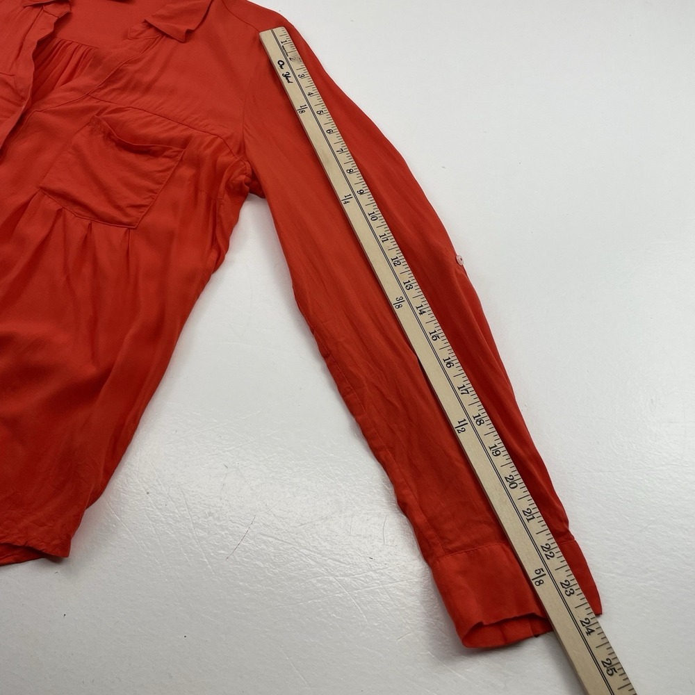 Maeve Anthropologie Women Shirt Small Flutter Sleeve Down In Sicilian Orange - Picture 11 of 13